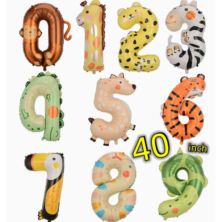 Ballons en aluminium avec chiffres d'animaux de 40 pouces