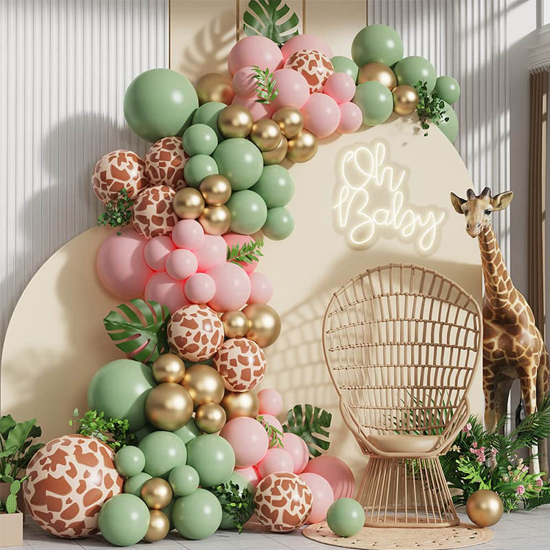 Guirlande de ballons imprimé animal rose sauge vert jungle, ensemble d'arches