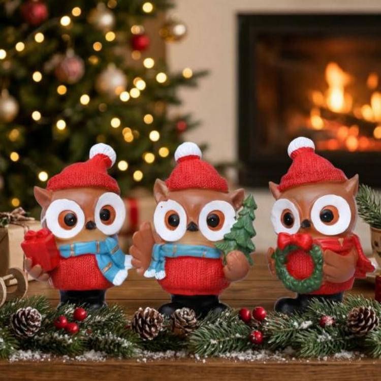 Ornement trois pièces hibou de Noël